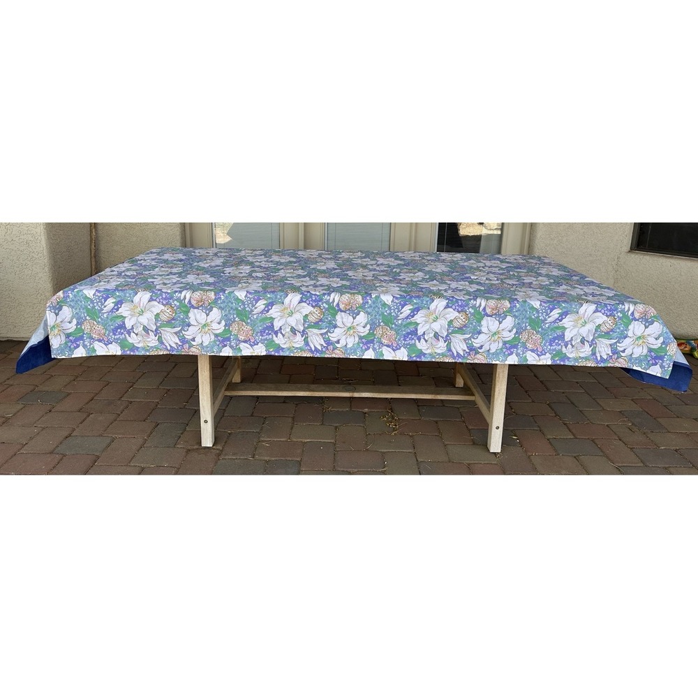Easter Eggs Lily Tablecloth Pastel Vtg 91"X60" Rectangular Cotton - Picture 2 of 4